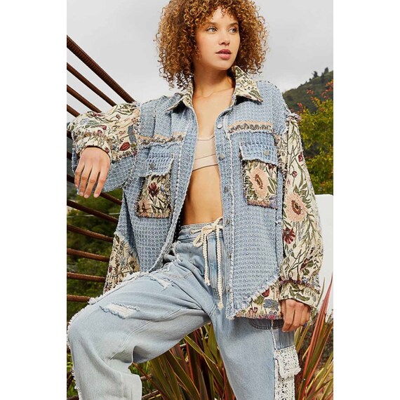 Denim floral jacket hot sale
