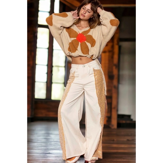 デニム・ジーパン ROCHAS Wide leg jeans Beige Beige Wide Leg Jeans | Nordstrom