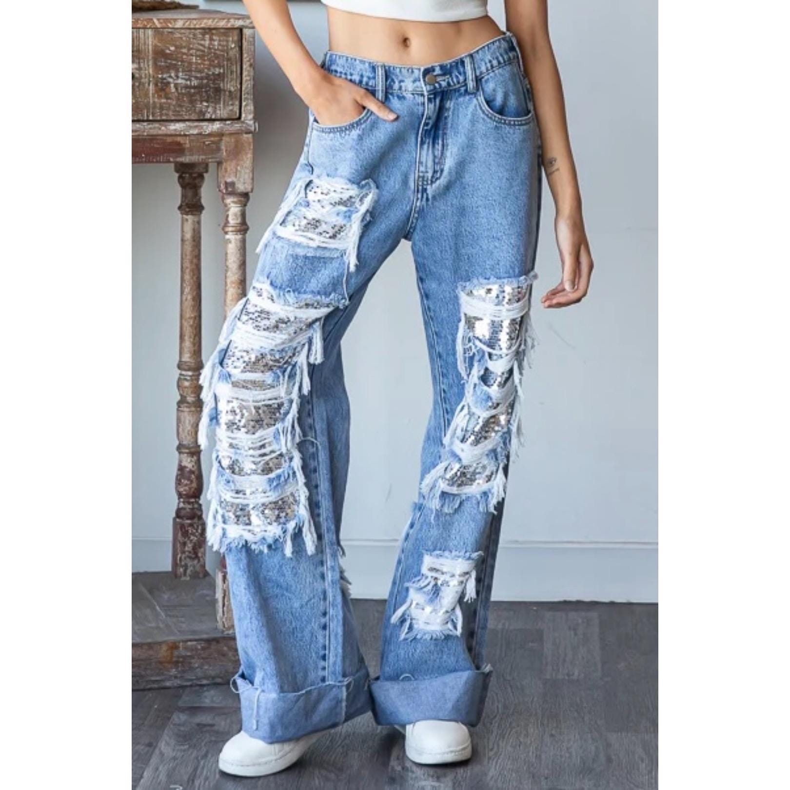 Y2k Glitter Jeans - Etsy