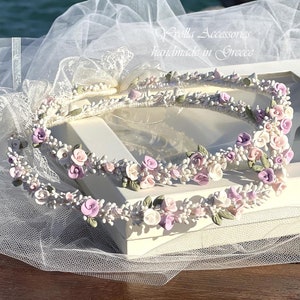 Handmade Greek Stefana: Porcelain Flower Wedding Crowns