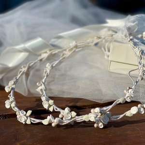 Handmade Greek Wedding Crowns: Porcelain Flowers, Pearls, Ancient Style Stefana