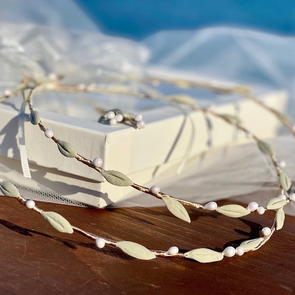 Greek STEFANA Porcelain Olive Leaves • Wedding Crowns • Handmade Orthodox Stefana • Ancient Greek Style Tiaras • S81