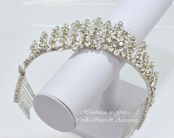 Silver Rhinestone Wedding Tiara • Royal Bridal Crown • Handmade Princess Crown • Princess Tiara • Silver Bridal Tiara • T60