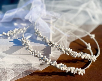 Greek STEFANA Porcelain Pearls & Rhinestones • Bridal Crowns • Handmade Orthodox Crown • Greek Style Tiaras • S82