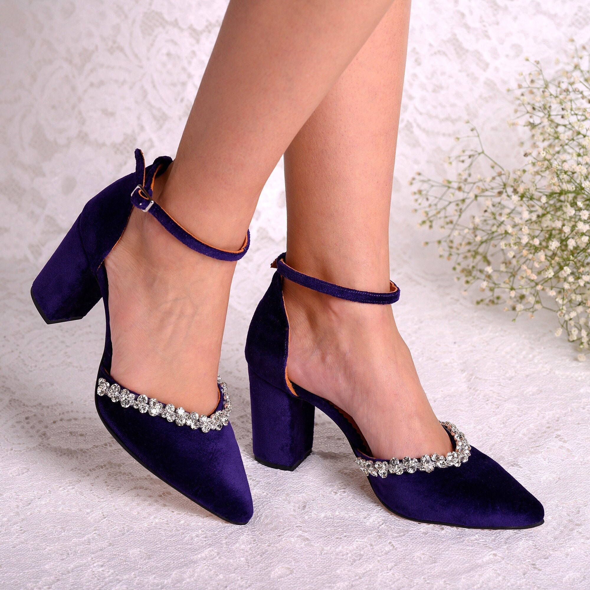 Purple chunky heels sale