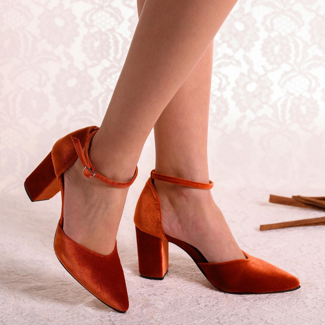 burnt orange velvet heels