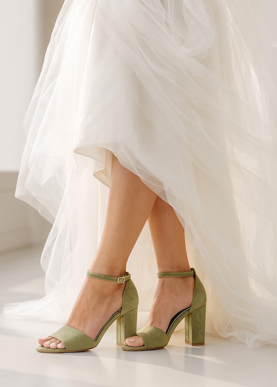 slim fit dress slacks Sage Green wedding shoes low Heels