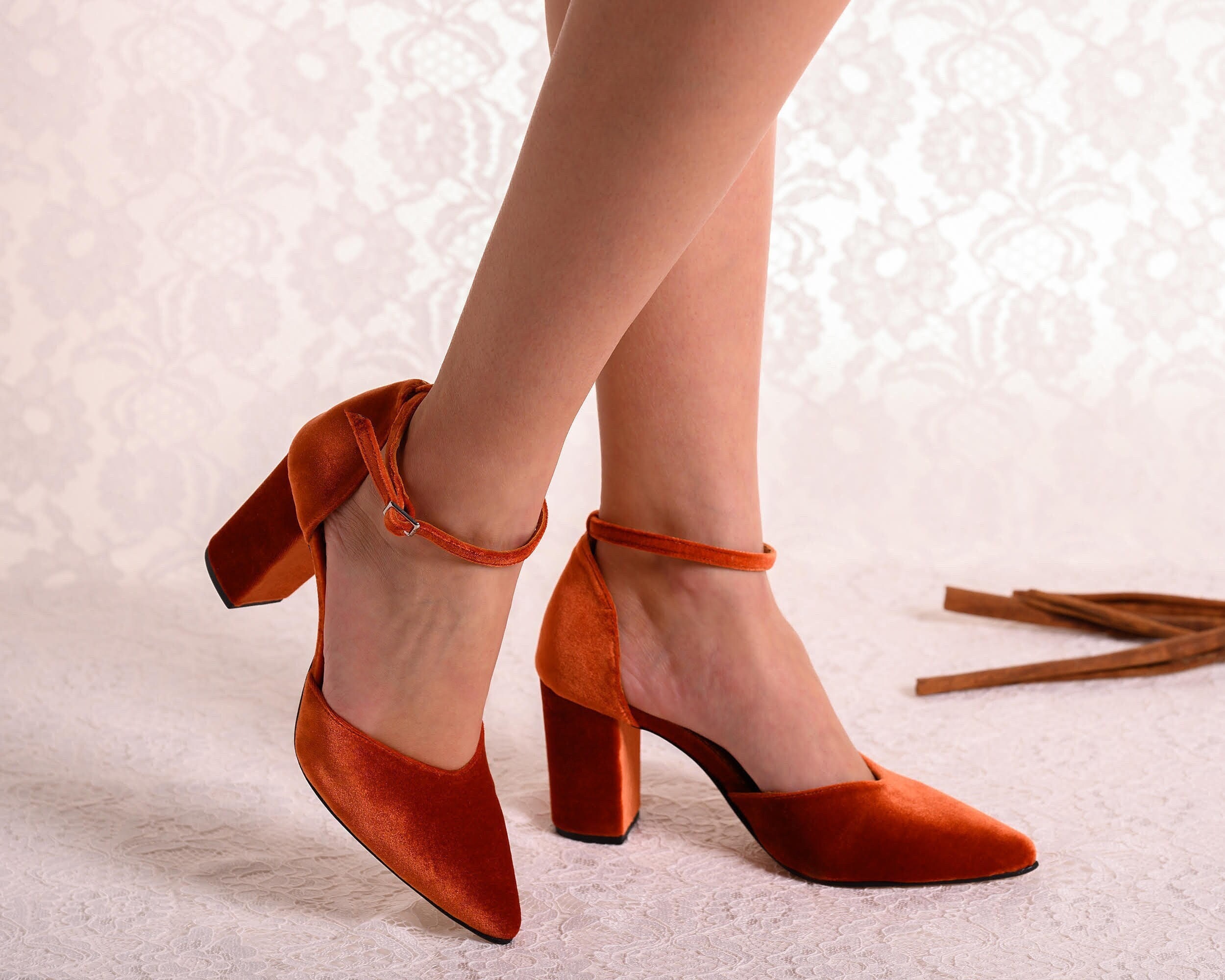 Women's Chunky Heels Plain Square Shoes Slip On Elegant Slippers  US5.5(CN36) Orange | Elegant slippers, Square shoes, Womens chunky heels
