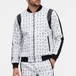 White Designer Tracksuit Set Luxury Printed Bomber Jacket Jogger Pants Two Piece Outfit Streetwear Matching Set Sportswear for men and women