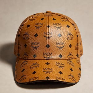MCM Style Baseball Cap | Designer Leather Pattern Cap | Unisex Streetwear Hat | Luxury Brown Fashion Cap