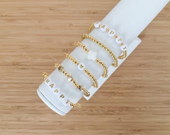 Boho Gold Bracelet Stack Set, Dainty Beaded Layered Bracelets for Women, Minimal Everyday Jewelry, Gift for Her