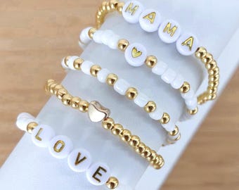 Personalized Word Bracelet, Custom Name Beaded Bracelet, Kids Name Bracelet, Stacking Mama Bracelet, Customizable Gift for Her bead bracelet
