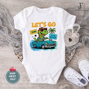 Baby Onesie - Let's Go to the Beach Dinosaur Shirt dla chłopców - Toddler Summer T-shirt, Infant Beach Shirt, Youth Vacation Tee, Dino Tee