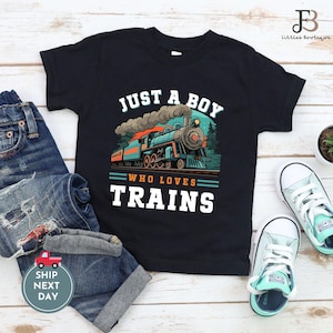 Train Lover Shirt for Boys - Just a Boy Who Loves Trains Toddler T-Shirt, Youth Tee, Baby Onesie - Train Birthday Outfit - Kids Shirt