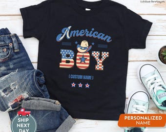 Personalized American Boy Shirt: 4th of July Patriotic Tee