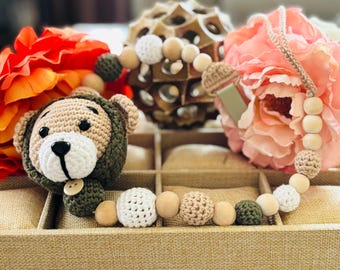 Crochet animal pacifier holder