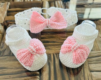 crochet baby shoes with headband
