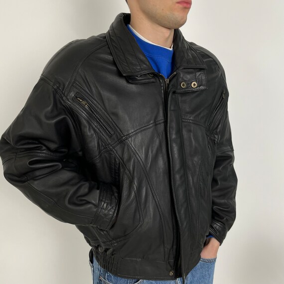 black vintage leather jacket men, 90s leather jac… - image 10