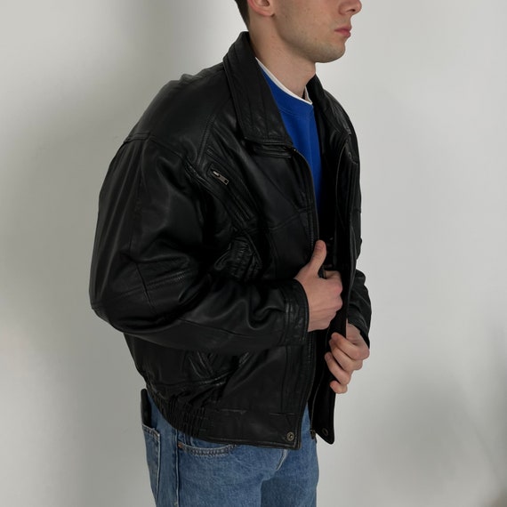 black vintage leather jacket men, 90s leather jac… - image 6
