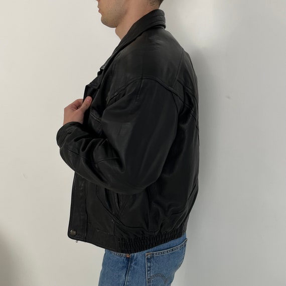 black vintage leather jacket men, 90s leather jac… - image 9