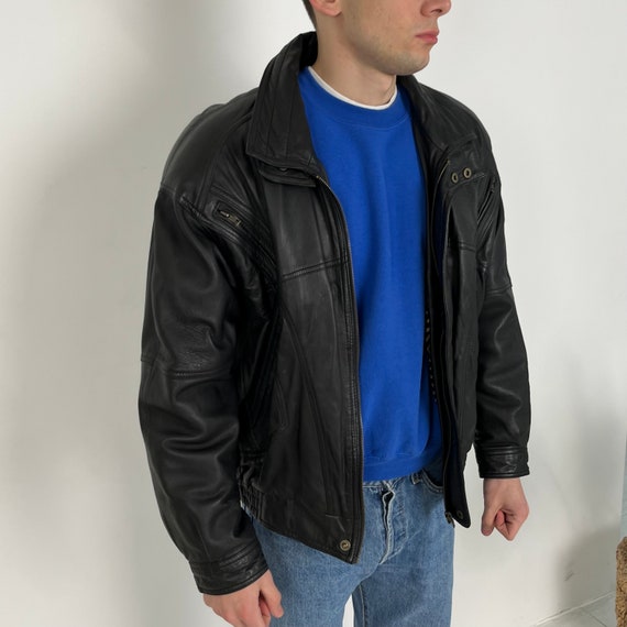 black vintage leather jacket men, 90s leather jac… - image 2