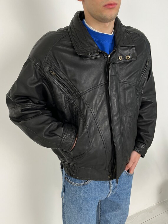 black vintage leather jacket men, 90s leather jac… - image 8