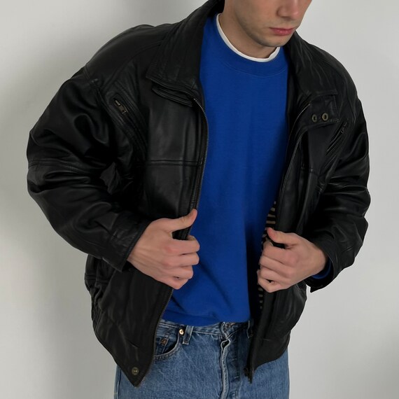 black vintage leather jacket men, 90s leather jac… - image 4