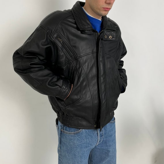 black vintage leather jacket men, 90s leather jac… - image 3