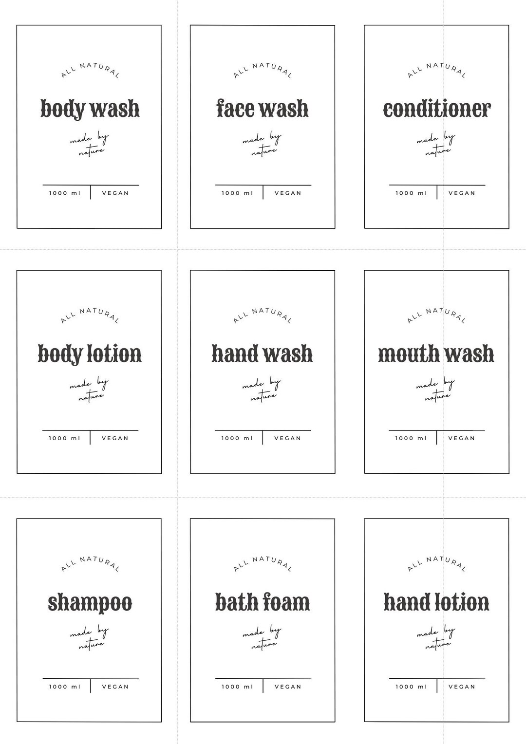 9 Minimalist Bath and Beauty Jar Labels 1000ml Body Wash Etsy