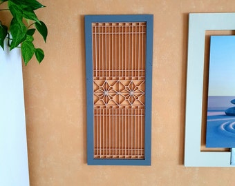 Handmade Kumiko mural with dogwood-blossom inlays