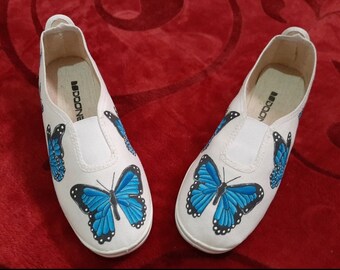 Comfortable canvas flat shoes handmade butterfly design, handmade painting