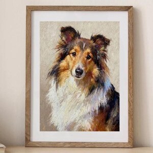 Shetland Sheepdog Art Print, Oil Pastel Dog Portrait on Paper, Framed or Canvas