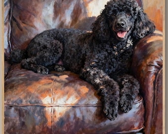 Black Poodle Art Print – Oil Pastel Painting, Framed or Canvas Wall Decor