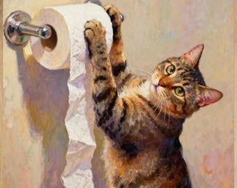 Funny Cat Print, Humorous Tabby Cat Art for Bathroom Decor