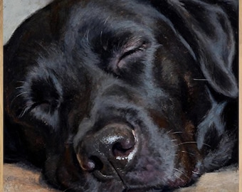 Black Lab Art Print – Sleeping Labrador Portrait in Soft Oil Pastel