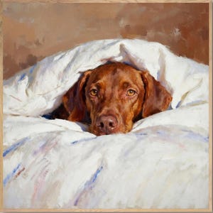 Vizsla Dog Art Print, Oil Pastel Portrait on Canvas or Framed