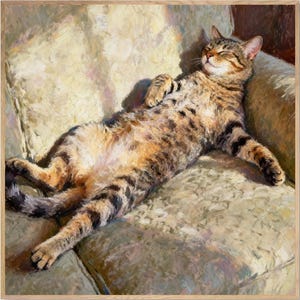 Sleeping Cat Art Print, Fine Art Tabby Painting on Canvas or Paper image 1