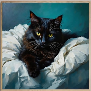 黒猫のファインアートプリント | 油絵 | 壁飾り | 猫好きの方へのギフト | 印象派 | カラフル | ムーディー | 厚手のアート紙