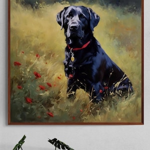 Black Lab Oil Painting Art Print: Vintage Style Dog Portrait
