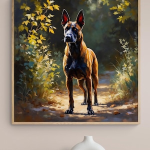 Belgischer Malinois Kunstdruck: Realistisches Hundeportrait, optional mit Eichenrahmen