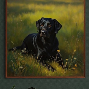 Black Lab Oil Painting Art Print: Vintage Labrador Retriever Wall Decor