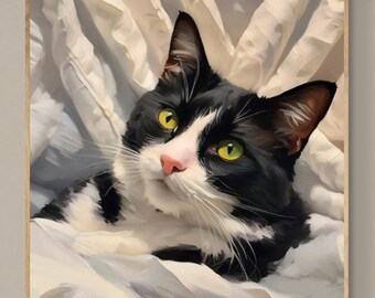 Tuxedo Cat Oil Painting Fine Art Print Oil Painting Wall Decor Gifts ...