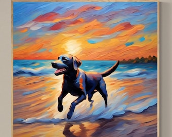 Black Lab by the Sea Fine Art Print | Oil Painting | Wall Decor | Gift for Dog Lovers | Labrador Retriever