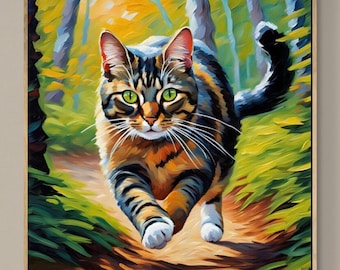 Tabby Cat In the Woods Fine Art Print | Oil Painting | Wall Decor | Gifts for Cat Lovers