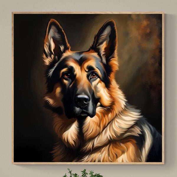 German Shepherd Portrait Fine Art Print | Oil Painting | Wall Decor | Gift for Dog Lovers | Pet Portrait | Vintage Antique Style