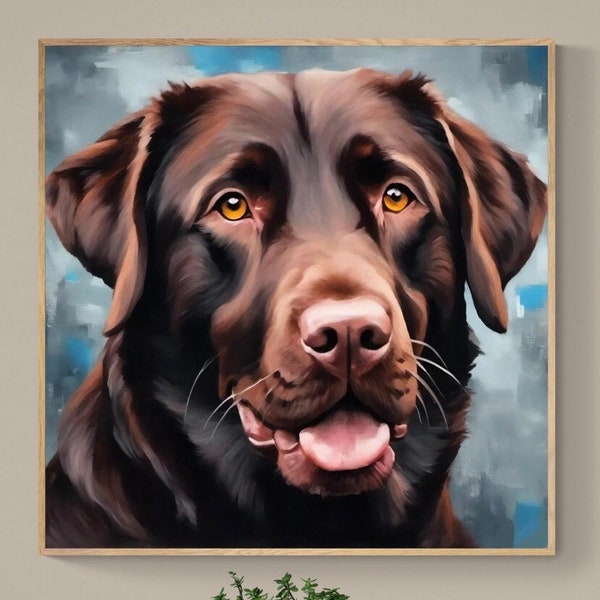 Chocolate Lab Oil Portrait Fine Art Print | Oil Painting | Wall Decor | Gift for Dog Lovers | Labrador Retriever | Antique Vintage Style