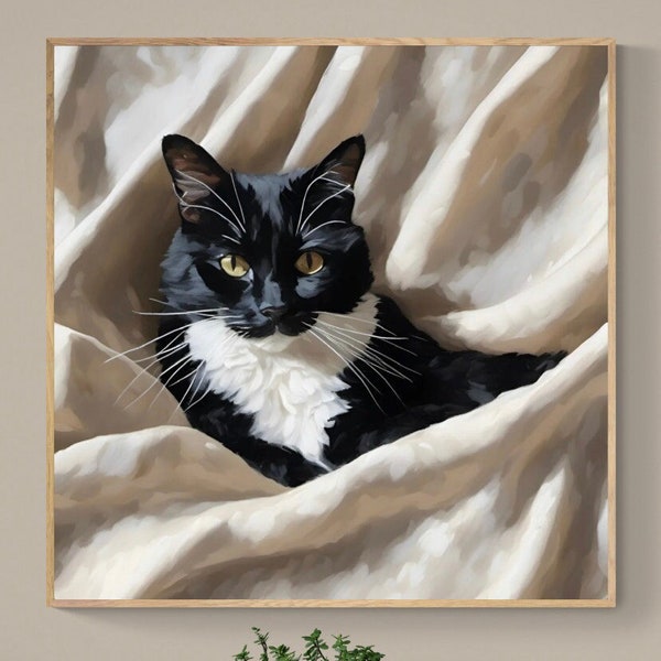 Tuxedo Cat Portrait Fine Art Print | Oil Painting | Wall Decor | Gifts for Cat Lovers | Impressionist Art