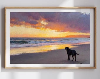 Black Lab Art Print – Sunset Dog Painting on Canvas or Framed