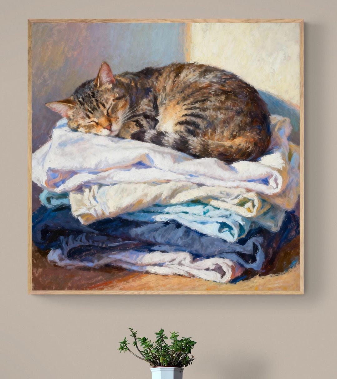 Sleeping Tabby Cat Art Print – Oil Pastel, Framed or Canvas - Etsy