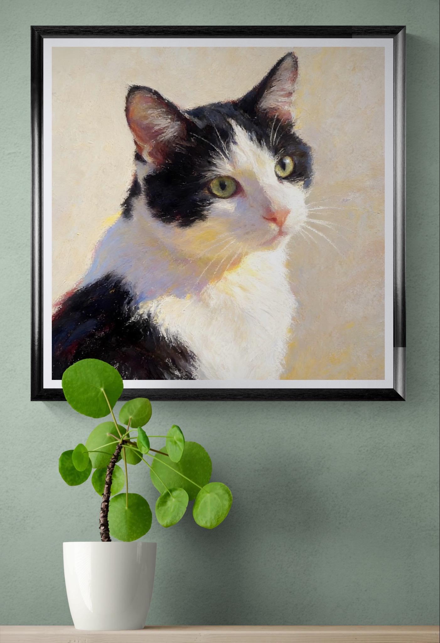 Tuxedo Cat Art Print – Oil Pastel Painting, Framed or Canvas Wall Decor ...